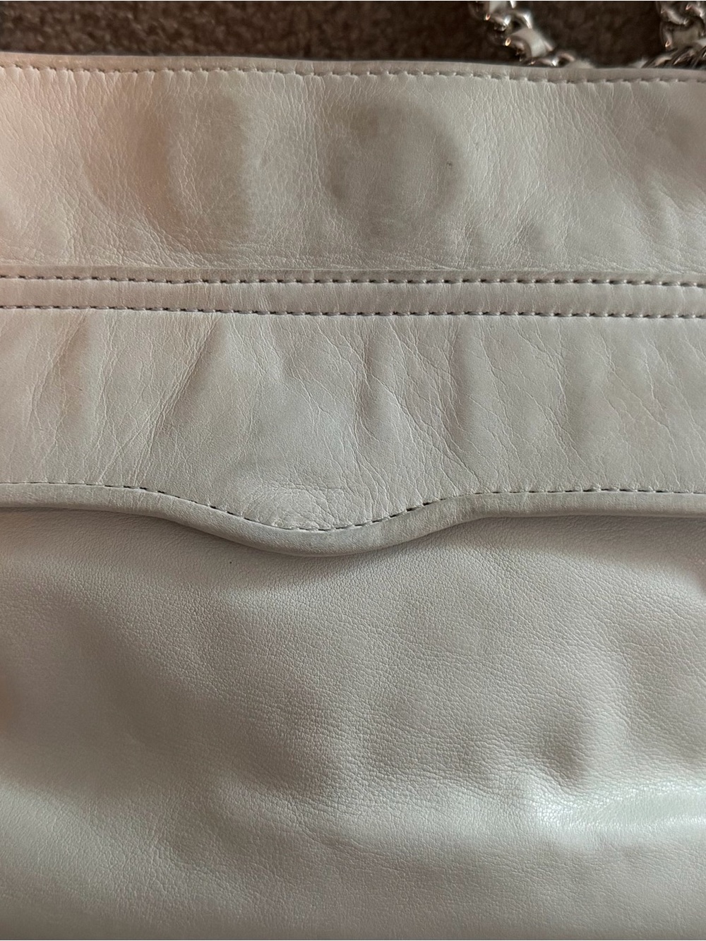 Rebecca Minkoff Cream Leather Shoulder Bag with Silver Chain Straps - Picture 3 of 8